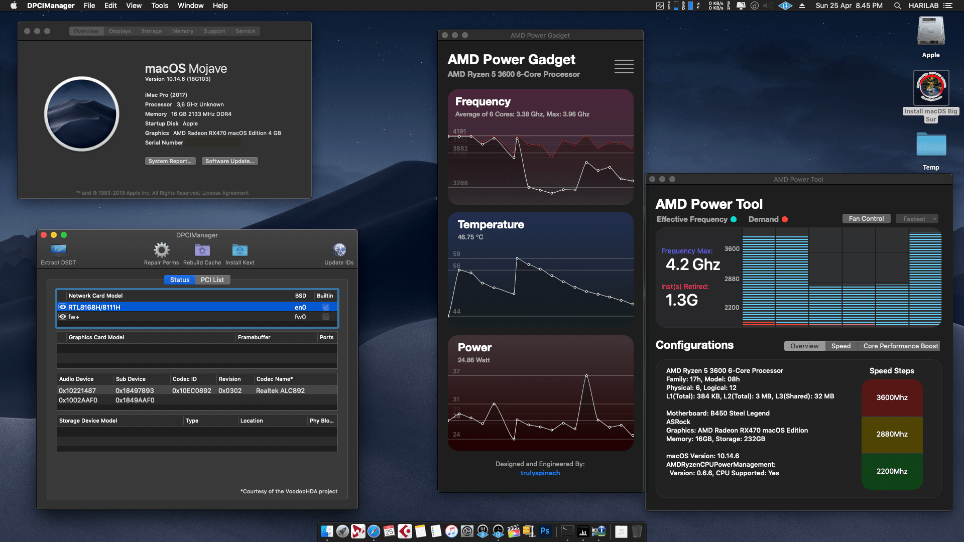 Success Hackintosh macOS Mojave 10.14.6 Build 18G103 in Asrock B450 Steel Legend + AMD Ryzen 5 3600 + AMD RX 470